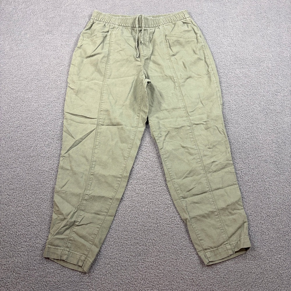 Old Navy Pants Womens Small Green HR Linen Crop Arugula Drawstring Relax